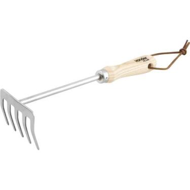 Imagem de Ancinho Para Jardim em aço Inox, com 5 Dentes, Cabo em Madeira, Vonder