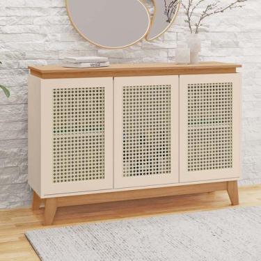 Imagem de Buffet Zurique 100 MDF 3 Porta e Pés Estilo Retrô - MH Móveis, Freijó 