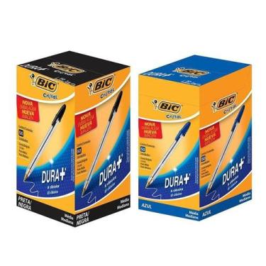 Imagem de Kit Caixa de Caneta Esferográfica Cristal 1.0mm 100 Unidades Azul e Pr