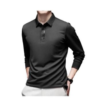 Imagem de Camisa Polo Masculina Casual De Negócios De Manga Longa, Cor Sólida, R