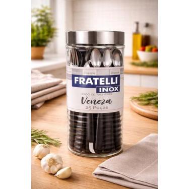 Imagem de Jogo de Talheres Veneza com Pote de Vidro 25 Peças - Preta - FRATELLI