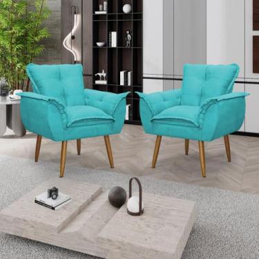 Imagem de Kit 02 Poltronas Decorativas Opala Lux Sala Recepeção Azul Turqueza - 