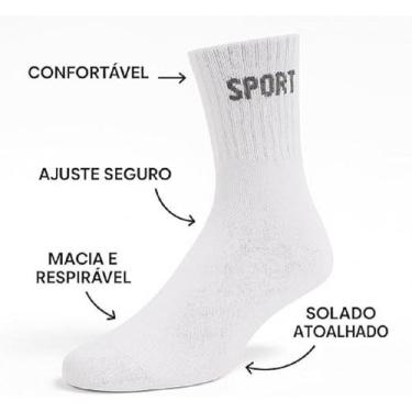 Imagem de Kit de 12 Pares de Meias Brancas e Cinzas Cano Alto Longo Sport em Alg