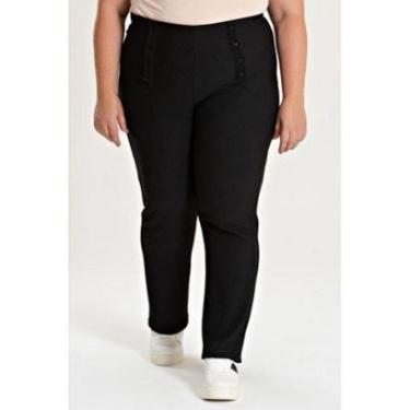 Imagem de Calça Feminina Plus Size Malha Turim Cós Reto Detalhe Botão - Serena-Feminino