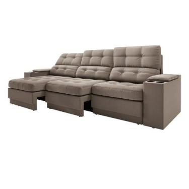 Imagem de Sofá com USB Retrátil e Reclinável Eureka 2,30m - Netsofas, Capuccino