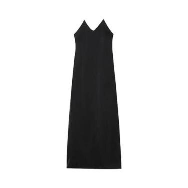 Imagem de Vestido Midi Preto De Cetim Sem Costas Para Mulheres, Vestido Longo Se