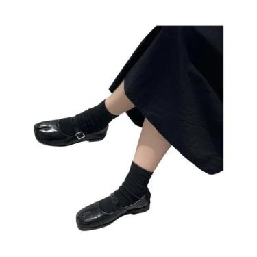 Imagem de Sapatos Femininos De Couro Com Bico Dividido Estilo Japonês Mary Janes