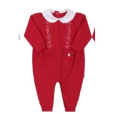 Imagem de Macacão Longo Bebê Menina Bordado Pérolas Luxo Paraiso 15357, Vermelho