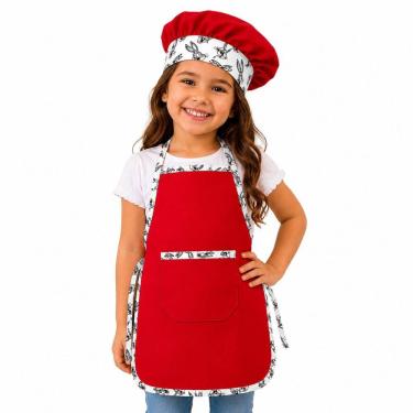 Imagem de Avental Infantil Chef Com Touca Para Ensaio Vermelho