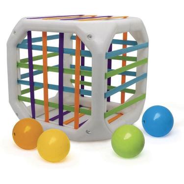 Imagem de Brinquedo para Bebê Cubo Entrelaçado com Bolinhas Chocalhos Estimula Coordenação Motora Branco Elka