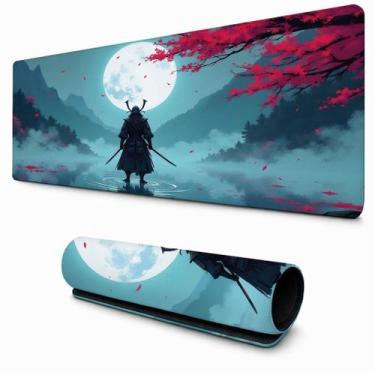 Imagem de Desk Mat Samurai Lua Cheia Floresta Mouse Pad para Mesa Gamer Teclado 