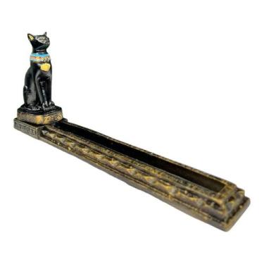 Imagem de Incensário Egípcio Bastet Preto e Dourado 25 cm Resina - Lua Mística -