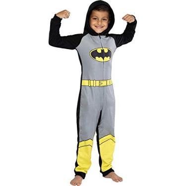 Imagem de DC Comics Pijama de fantasia de super-herói com capuz e sem pés para meninos, Batman, Small/Medium