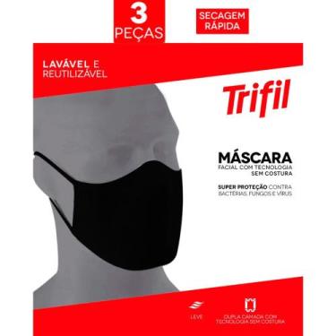 Imagem de Kit 3 Máscaras Trifil Em Poliamida Reutilizável Preta