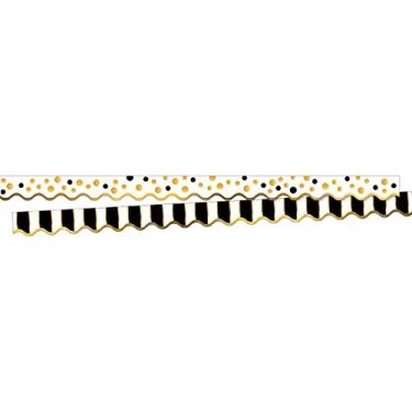 Imagem de Barker Creek Borda dupla face recortada, barras douradas, para quadros de avisos, áreas de recepção, salões, salas de descanso, escritório, escola, decoração de aprendizagem em casa, 5,7 cm x 902 cm