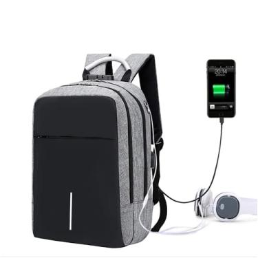 Imagem de Mochila para laptop de negócios à prova d'água mochila para computador 15,6 polegadas bolsa de carregamento USB casual oxford pano anti-roubo, cinza, 42 * 28 * 15 cm