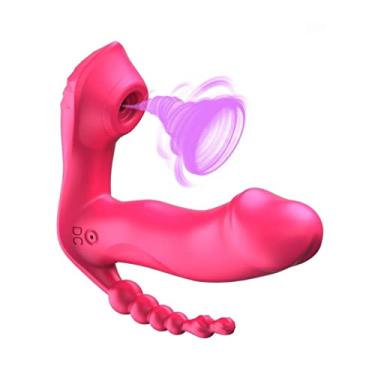 Imagem de Vibrador 3 em 1 Sucção Clitóris Estimulador Ponto G Plug Anal Brinquedos Sexuais Eróticos 14 Frequências Zatla (Rosa)