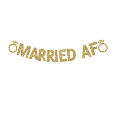 Imagem de Banner AF casado, festa de casamento divertida, dourado, com gliter, papel de sinal, pano de fundo