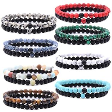 Imagem de HYHONEY 8 Set Bracelets For Men His And Her Friendship 6mm Beads Couples Bracelet，Natural Stone Beaded Bracelet Gifts For Men Women Bead Bracelets For Women