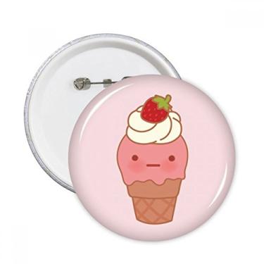 Imagem de Broche redondo de sorvete de expressão de creme de morango com emblema de botão para decoração 5 peças