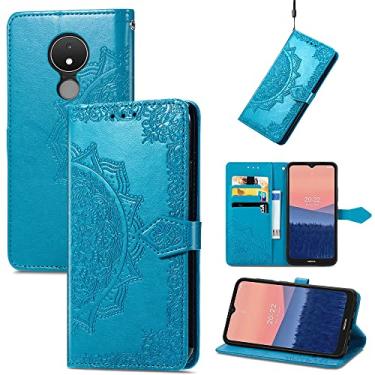 Imagem de Capas de telefone Relief Mandala Nokia C21 C 21 Capa de couro com compartimentos magnéticos de luxo para cartão carteira com clipe à prova de choque para telefone Nokia C21 Capas (azul, Nokia C21)
