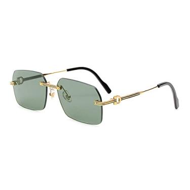 Imagem de Óculos de Sol Masculino Sem Aro Retângulo Preto Retrô Quadrado Óculos de Sol Masculino Gafas De Sol,C03,Tamanho único