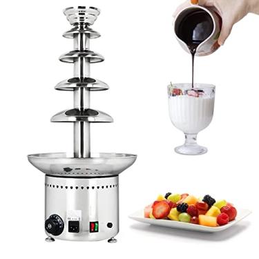 Imagem de Fontes de chocolate comercial, 5 camadas 11 libras grande torre de fondue de chocolate, botão de controle de aço inoxidável máquina de cascata de chocolate quente