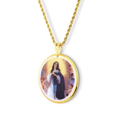 Imagem de Pingente Medalha Nossa Senhora Imaculada Conceição Especial Ouro - Des