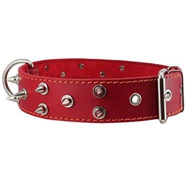 Imagem de Coleira para cachorro Dogs My Love de couro legítimo com pontas vermelhas, 3,8 cm de largura. Serve para pescoço de 48 a 58 cm, rottweiler de raças grandes, Pit Bull.