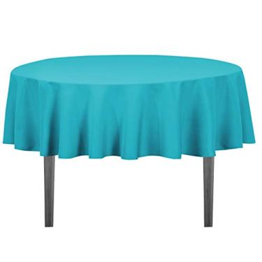 Imagem de LinenTablecloth Toalha de mesa redonda de poliéster 178 cm turquesa