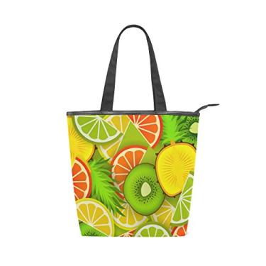Imagem de Bolsa feminina durável de lona laranja limão grande capacidade sacola de compras bolsa de ombro