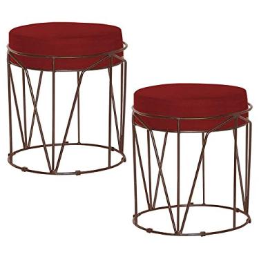 Imagem de Kit 2 Puffs Decorativo Sala de Estar Base Bronze Chloe Veludo Vermelho - Gran Belo