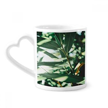 Imagem de Caneca com foto natureza de folhas verdes Caneca de café cerâmica copo de coração de vidro