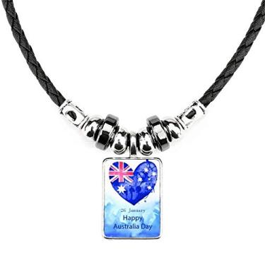 Imagem de DIYthinker Colar com bandeira em formato de coração da Austrália, joia de torque, pingente de corda de couro