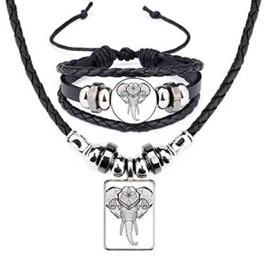 Imagem de Conjunto de joias de couro com desenho de animal de elefante de dentes longos