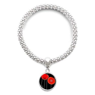 Imagem de DIYthinker Pulseira com pingente de prata de milho abstrata com flores em círculo vermelho e corrente ajustável