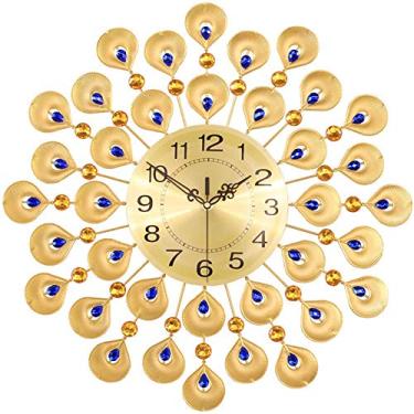 Imagem de Relógio de parede moderno de metal cristal com movimento silencioso Relógio decorativo sofisticado para sala de estar, quarto, escritório, 21 pol.