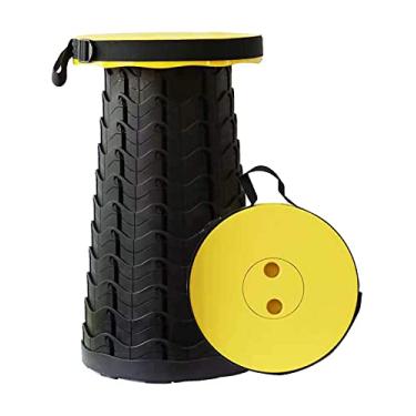 Imagem de Banqueta portátil telescópica, banquinho dobrável retrátil mais resistente para acampamento, pesca, caminhadas, churrasco, jardinagem, carga máxima de 252 kg (amarelo)
