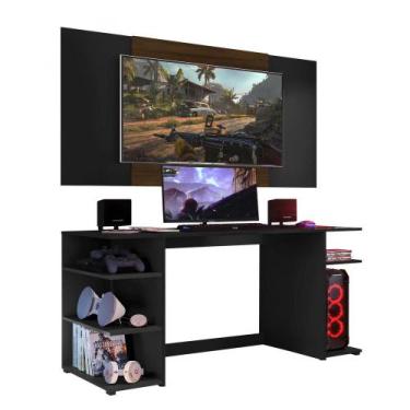 Imagem de Mesa Gamer Escrivaninha Com Painel Tv 65" Guilda Multimóveis Preto/Mad