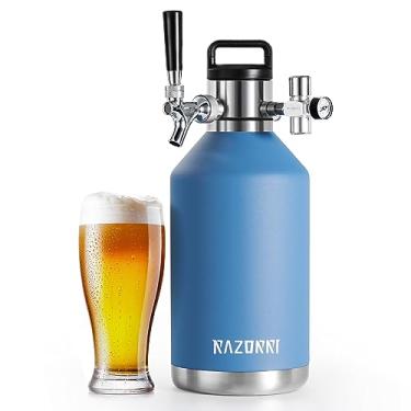 Imagem de Razorri Growler de cerveja de aço inoxidável de 3,628 g, barril carbonatado isolado a vácuo de parede dupla com torneira de barra profissional e regulador de CO2 pressurizado, 1 galão, azul oceano