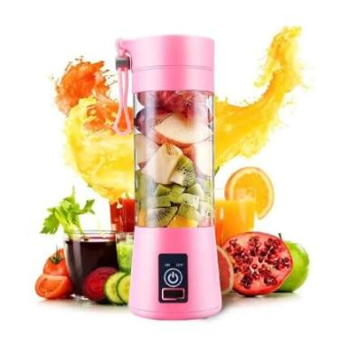Imagem de Mini Liquidificador 6 Lâminas USB Portátil Recarregável Shake Vitaminas e Sucos (Rosa)