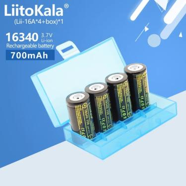 Imagem de Baterias Recarregáveis LiitoKala  Lii-16A  3.7v  16340  700mAh  CR123A  CR17345  Carregador de