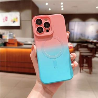 Imagem de Capa de telefone luxuosa com moldura quadrada, cor magnética, para iphone 11 12 13 14 plus, capa protetora de lente, rosa azul, para iphone 11