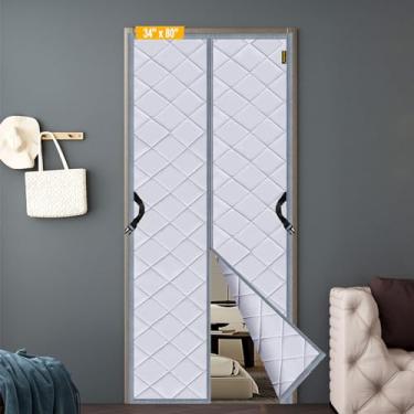 Imagem de Cortina de porta com isolamento térmico magnético espesso, serve para porta de 86,36 cm x 203,20 cm, tamanho da tela 91,44 cm x 205,72 cm, capa de tela magnética à prova de intempéries, proteção contra o frio, à prova de vento, à prova de som, mantenha o calor cinza