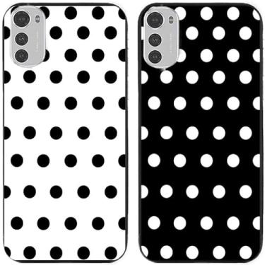 Imagem de 2 peças preto branco bolinhas impressas TPU gel silicone capa de telefone traseira para Motorola Moto todas as séries (Moto E32)