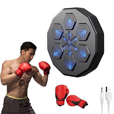 Imagem de OKCELL Música Boxing Machine Music Electronic Boxing Wall Target com 6 luzes e sensor Bluetooth, dispositivos de treino de boxe com luvas para adultos para casa exercícios