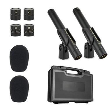 Imagem de happymusic CM2 Kit de microfone de instrumento profissional, condensador de lápis, cápsulas omni cardioides e super cardioides ideais para bateria, violão, piano, sopro de madeira e percussão