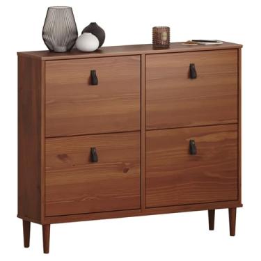 Imagem de IDIMEX Sapateira Madeira Horizontal Organizadora 4 Portas Mikka Castanho