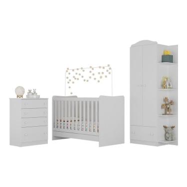 Imagem de Quarto Infantil Completo João E Maria Berço 4/1 Colchão Roupeiro E Cômoda Bco