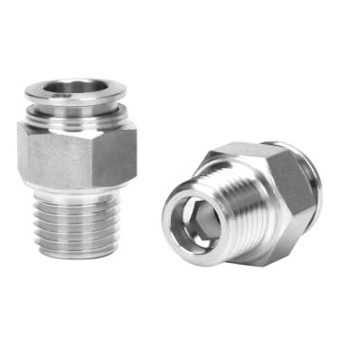 Imagem de DERPIPE Encaixe Push to Connect - Aço Inoxidável 304 macho reto 3/20.3 cm Tubo OD x 1/10.2 cm NPT Rosca Pneumática Push Lock Fitting (pacote com 2)